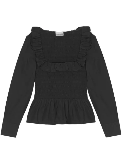 GANNI cotton poplin smock blouse Black F7558