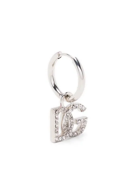Dolce & Gabbana crystal-embellished logo-charm hoop Silver WEP1L2W1111