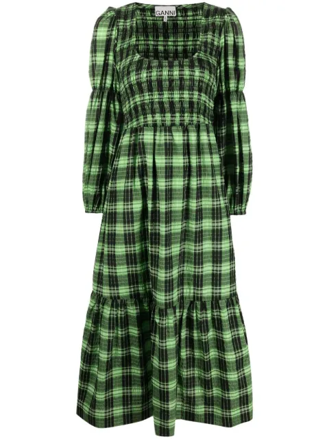 GANNI seersucker check midi dress Black F7537