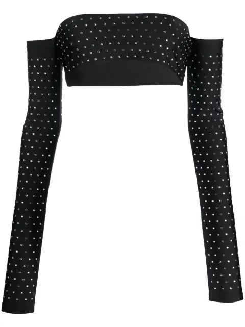 THE ANDAMANE rhinestone-embellished cropped top Black T130725DTJP062