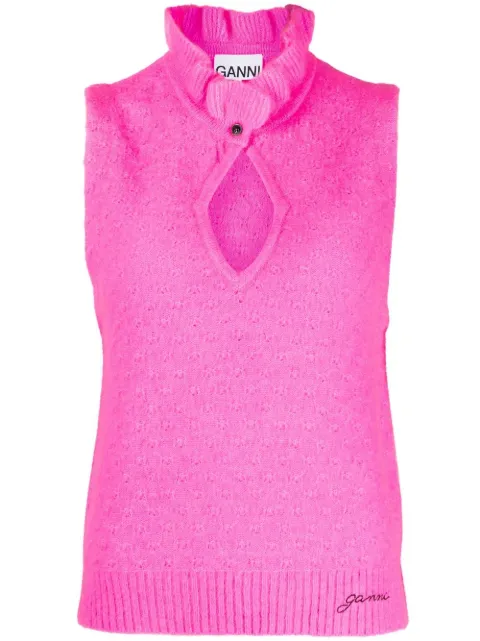 GANNI cut-out detail knitted top Pink K1803