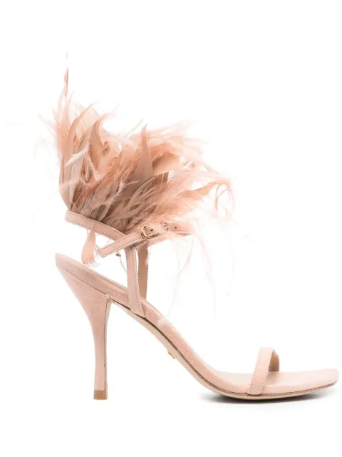 Stuart Weitzman Plume 100 feather-trimmed sandals Pink SD582PLUME100