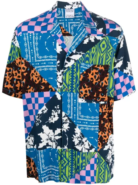 COUNTY OF MILAN mix print shirt Blue CMGG001S23FAB0024584