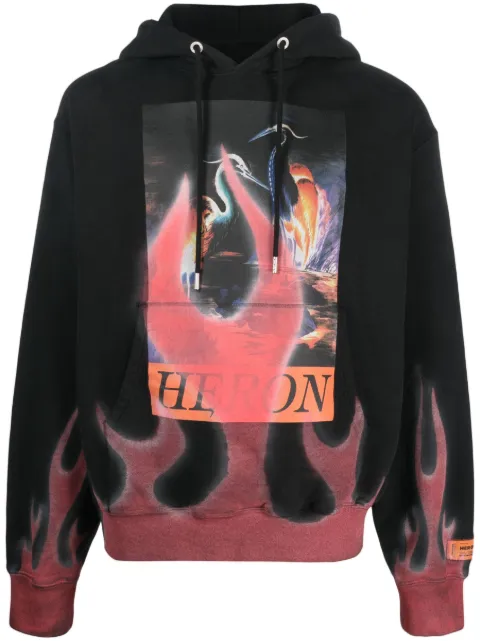Heron Preston flame-print cotton hoodie Black HMBB024S23JER0071025