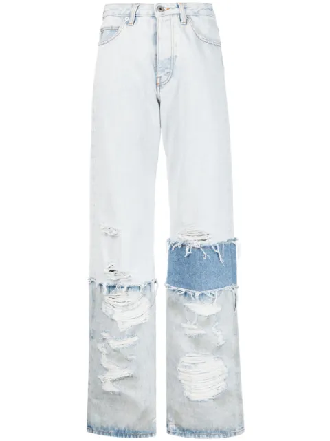 Heron Preston patchwork straight-leg jeans Blue HWYA018S23DEN0024000