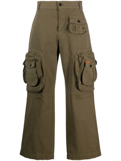 Heron Preston logo-patch straight-leg trousers Green HMCF011S23FAB0045500