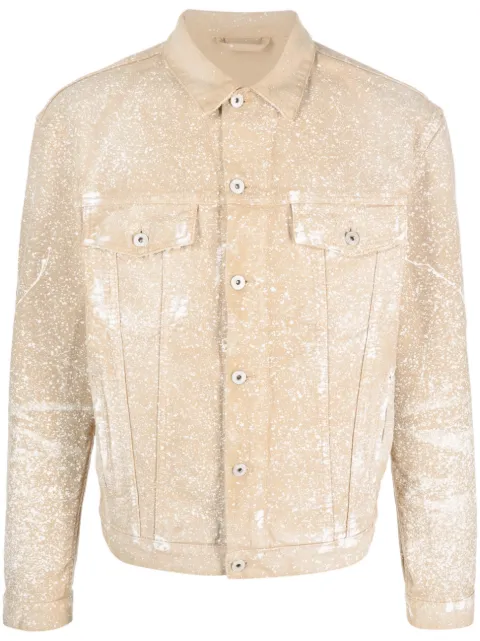 Heron Preston paint-splatter denim shirt jacket Brown HMEV001S23FAB0016400