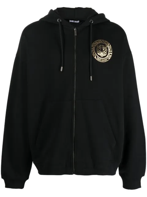 Just Cavalli logo-print cotton hoodie Black 74OBIF03CF200