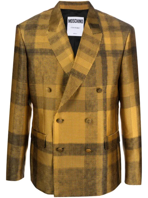 Moschino plaid-check double-breasted blazer Yellow A05190214