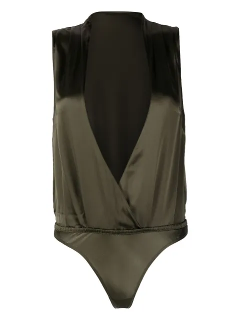 Maison Close silk plunge V-neck bodysuit Green 561348