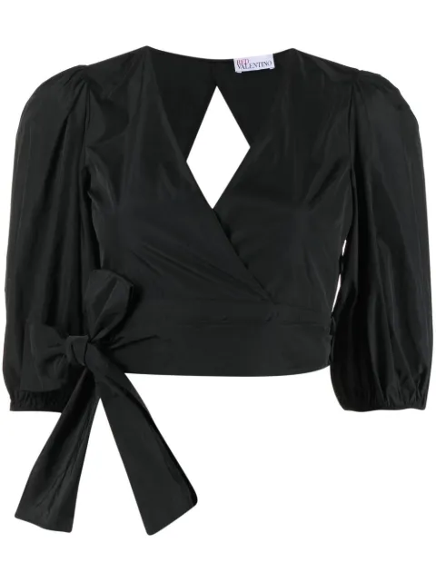 RED Valentino V-neck cropped wrap blouse Black RABL301FP