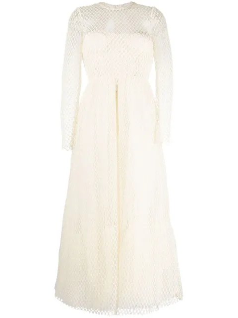 RED Valentino mesh long-sleeve midi dress Neutrals RVA23A6S5
