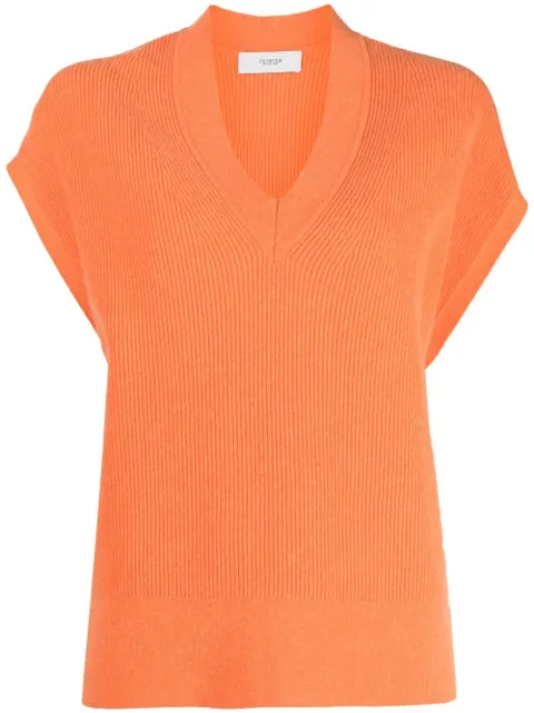 Pringle of Scotland V-neck ribbed knitted top Orange PWF956