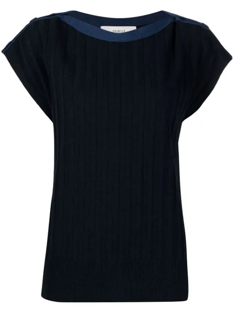 Pringle of Scotland ribbed-knit short-sleeved T-Shirt Blue PWE230