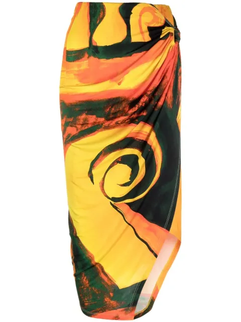 Louisa Ballou Coastline Checkmate-print wrap midi skirt Orange 1151012001