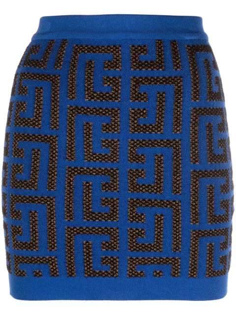 Balmain monogram-pattern miniskirt Blue AF1LB005KD62