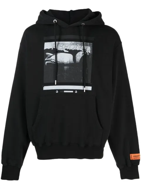 Heron Preston heron graphic-print hoodie Black HMBB024S23JER005