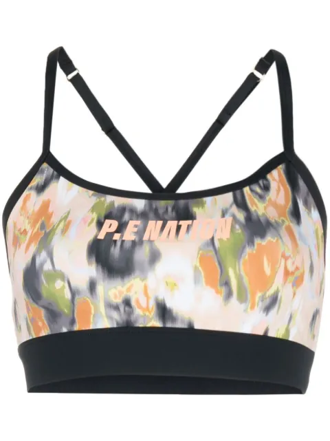 P.E Nation graphic-print scoop-neck sports bra Neutrals 22PE4C064