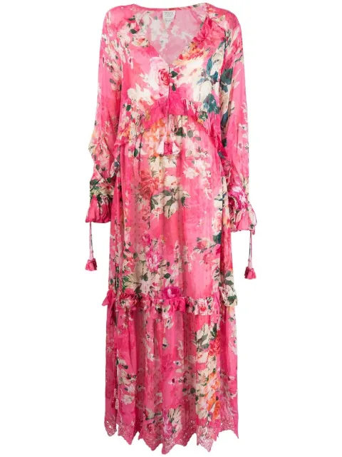 Hemant And Nandita Tula floral-print tiered dress Pink HNTULA5003