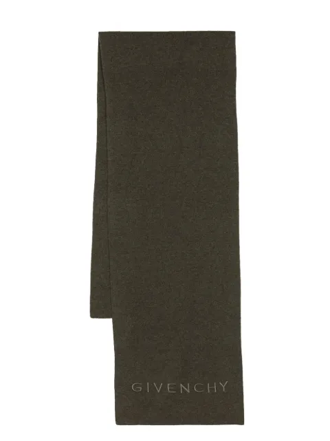 Givenchy logo-embroidery wool scarf Green GV4018U268