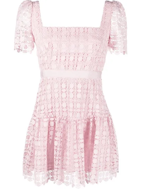 Self-Portrait lace-detail short-sleeved mini dress Pink RS23077SP