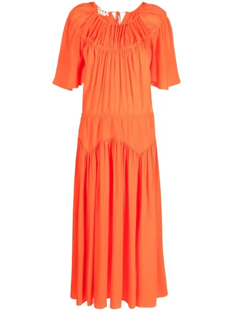Marni gathered-detailing silk midi dress Orange ABMA0956A0UTSF72