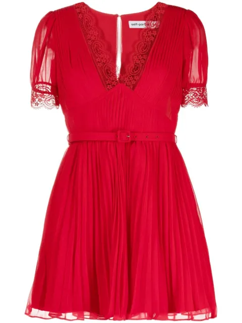 Self-Portrait lace-trim A-line minidress Red RS23908SR