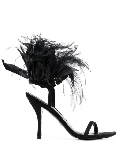 Stuart Weitzman Plume 100 feather-trimmed sandals Black SD582