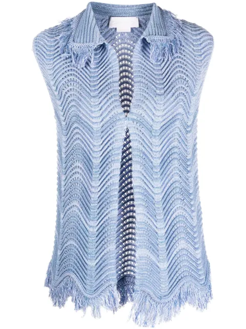 Genny fringe-detail knitted vest Blue 74AJF884CMMFC