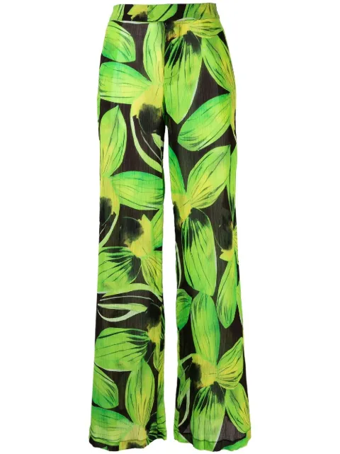 Louisa Ballou leaves-pattern wide-leg trousers Green 116102