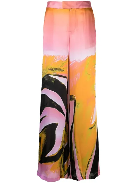Louisa Ballou all-over graphic print silk trousers Pink 116102
