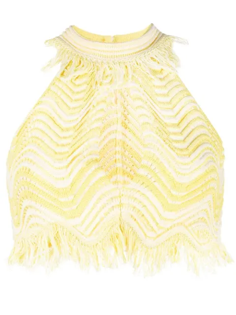 Genny fringe-detail knitted cropped top Yellow 74AJF880CMMFC