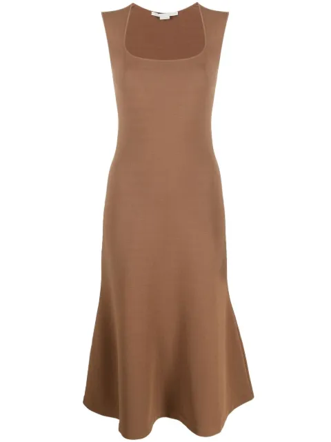 Stella McCartney square-neck sleeveless flared dress Brown 6K0050S2076