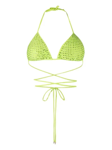 Self-Portrait crystal triangle strappy bikini top Green RS23404G