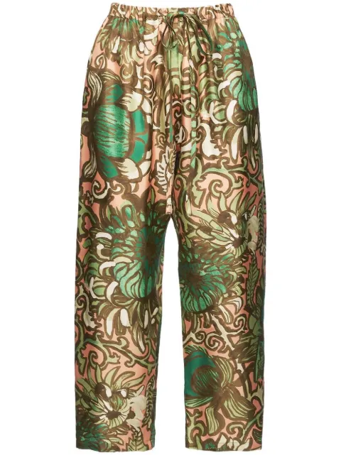 La DoubleJ elasticated-drawstring cropped trousers Green TRO0053SIL001ANE02