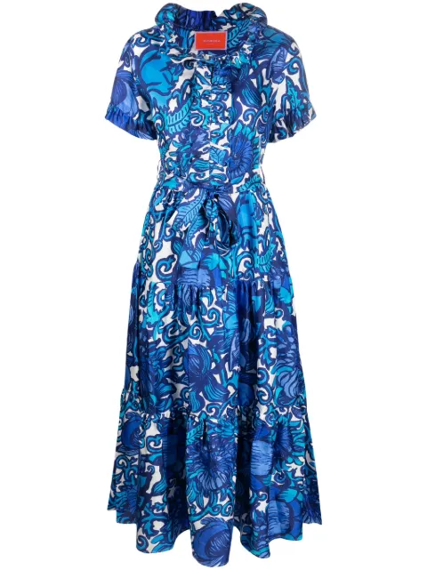 La DoubleJ belted waist mid-calf length dress Blue DRE0017SIL001ANE01