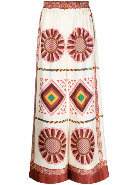 La DoubleJ tile-print silk palazzo trousers White TRO0026SIL006MAC01