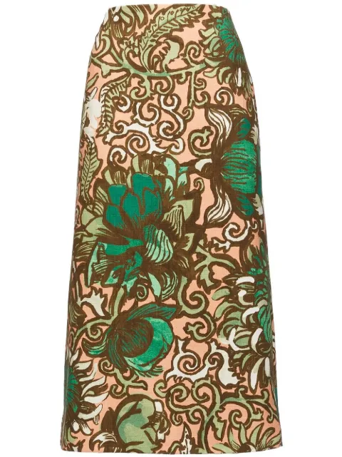 La DoubleJ floral-print pencil skirt Green SKI0011COT005ANE02