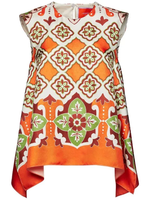 La DoubleJ San Carlo asymmetric printed silk blouse Orange TOP0092SIL001PRT01