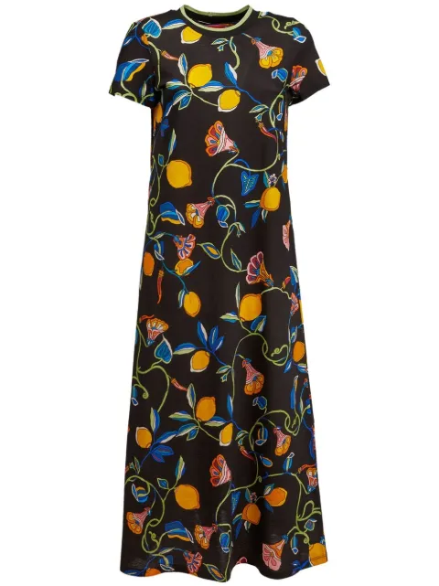 La DoubleJ floral-print shift midi dress Black DRE0247JER002BRN01