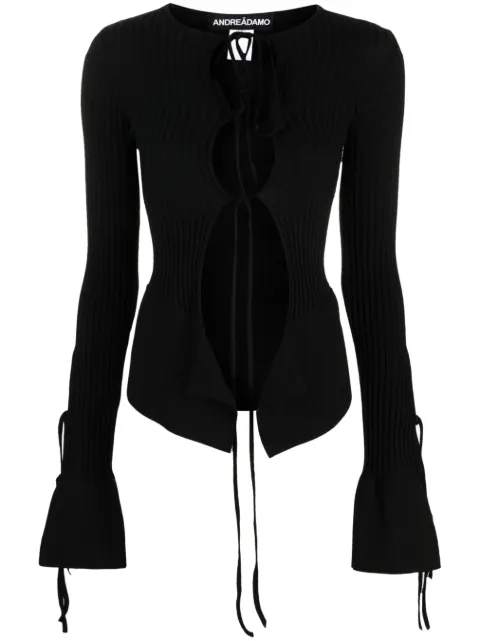 ANDREĀDAMO tie-fastening long-sleeve knitted top Black ADSS23CA03947268