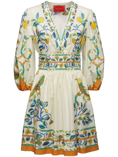 La DoubleJ floral-print short dress White DRE0493COT015BRN03