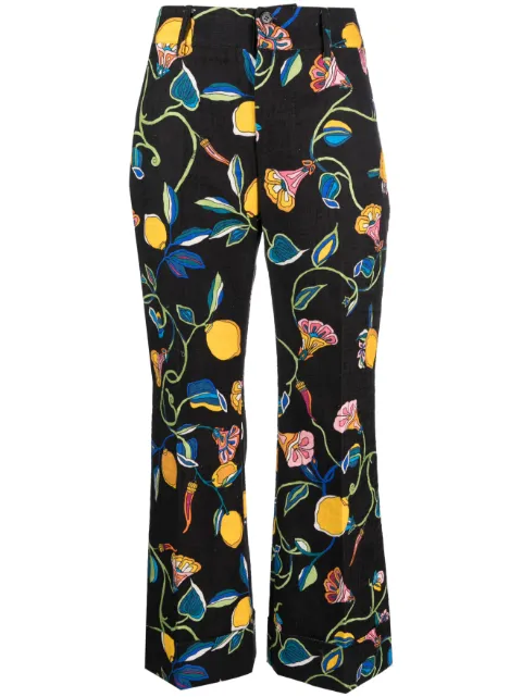 La DoubleJ Hendrix floral-print cropped trousers Black TRO0014COT005BRN01