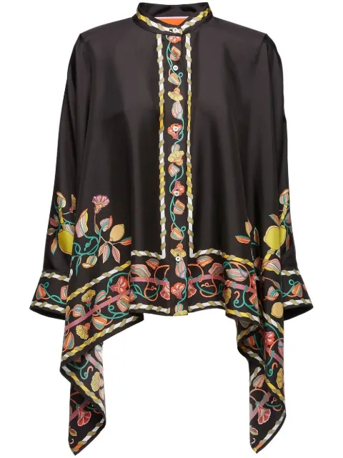 La DoubleJ Placée-print foulard shirt Black SHI0059SIL006BRN02