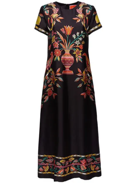 La DoubleJ graphic-print midi dress Black DRE0128SIL006BRN02