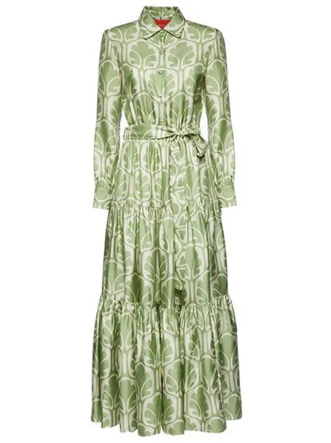 La DoubleJ long-sleeve tied-waist dress Green DRE0016SIL001GRV01
