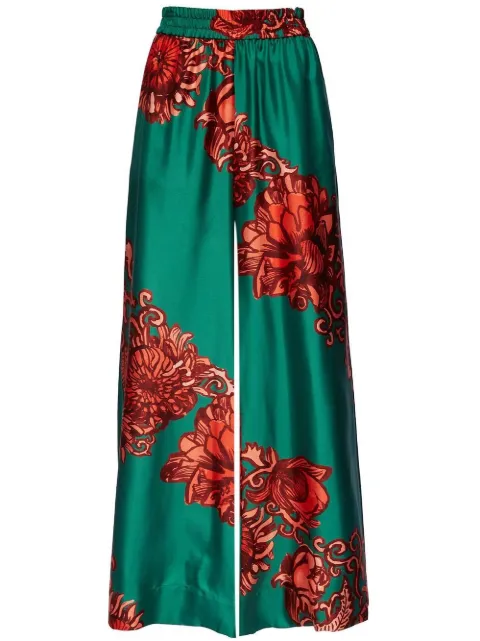 La DoubleJ floral-print palazzo trousers Green TRO0003SIL001ANE03