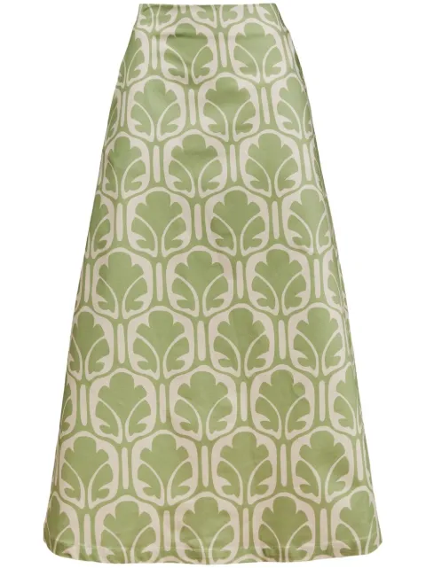 La DoubleJ mid-rise printed midi A-line skirt Green SKI0018COT006GRV01