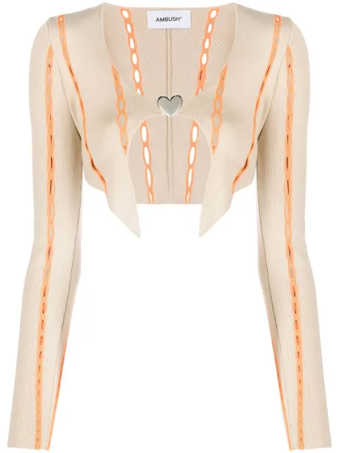 AMBUSH contrast-trim cropped cardigan Neutrals BWHB019S23KNI0010120