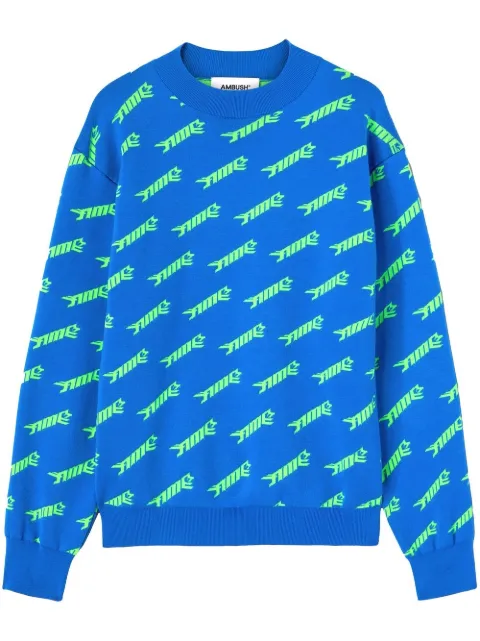 AMBUSH logo-intarsia crew-neck jumper Blue BMHE028S23KNI0014754